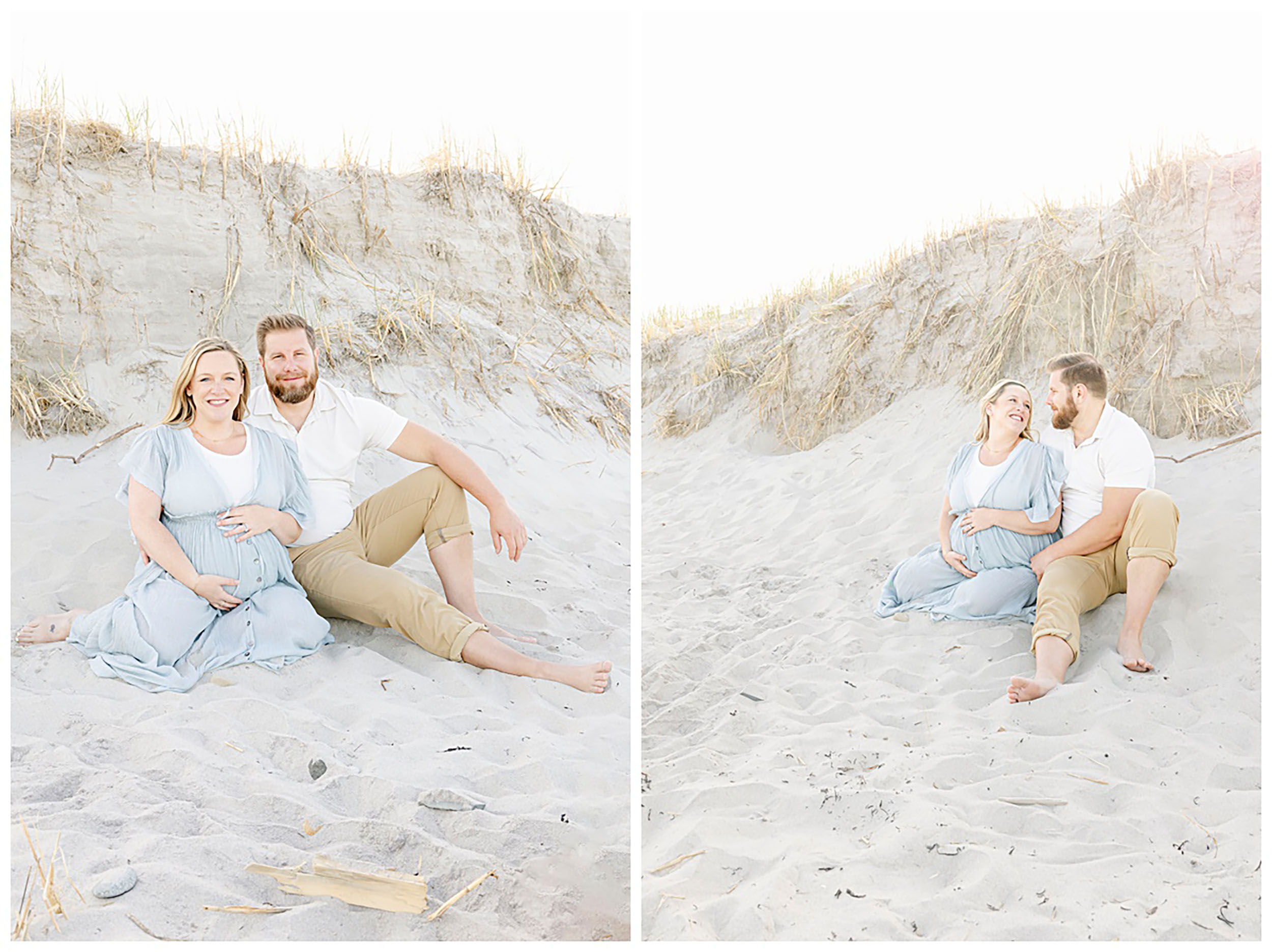 Family at beach dunes at Hampton Beach New Hampshire during NH Maternity Photographer session with Kathleen Jablonski Photography. 